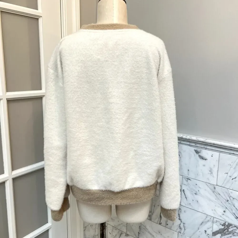 Maeve Anthropologie Cozy Ringer Oversized Sweater Fuzzy Cozy NWOT Small Medium